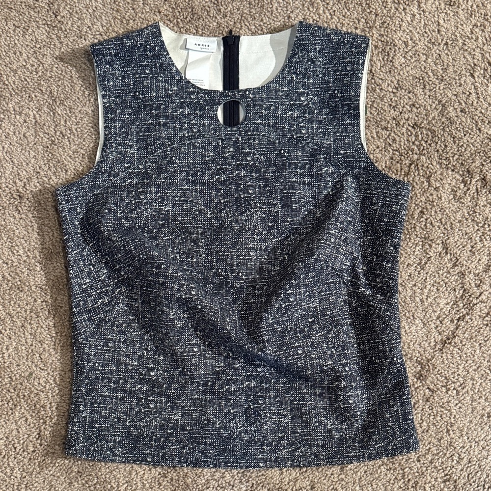 Akris Punto Navy and White Tweed Sleeveless Blouse